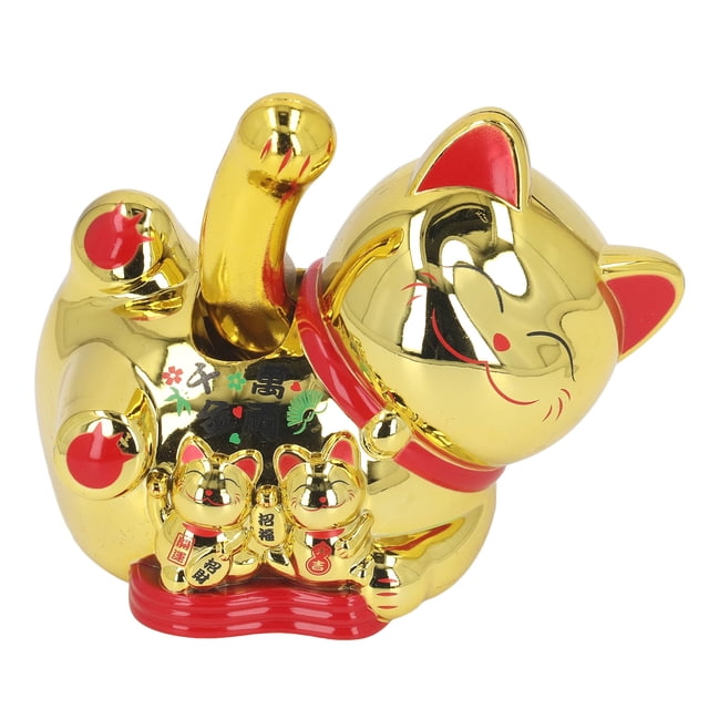 Lucky Cat Waving Arm, Solar Waving Cat Chinese Waving Cat Chinese Lucky Cat with Innovative Cute Auto Waving Arm Solar Powered for Car Dashboard Checkout Counter Start Business