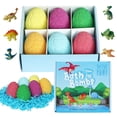 thumbnail image 1 of Bombas de baño para niños con sorpresa en el interior KAV Dino Bombas de baño grandes Set de regalo 6 piezas Bomba de baño de burbujas de huevo para hombres Fizzies para la piel Niñas Set de regalo, 1 of 5