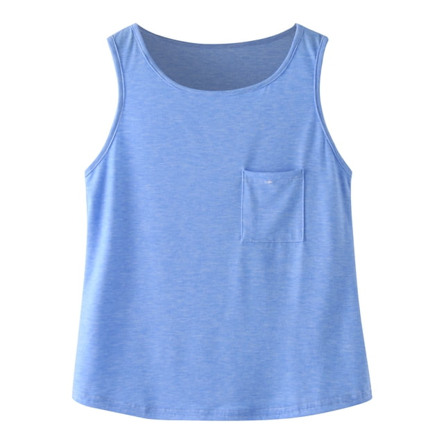 Gibobby blusas de vestir Niñas formal Camiseta sin mangas con cuello redondo y espalda para niños y niñas pequeñas, camiseta de baile informal sin mangas con bolsillo (Azul, 13-14 Años)