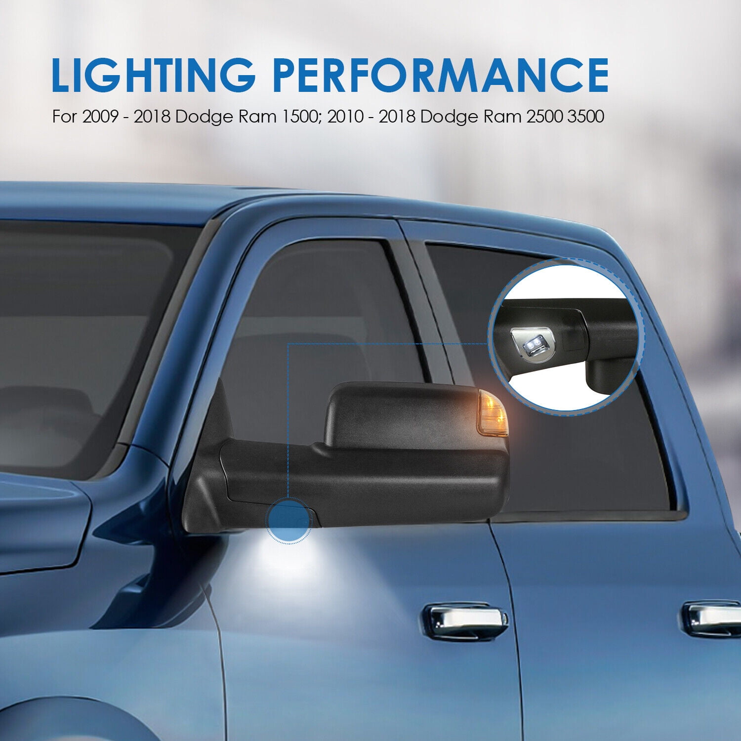 MOSTPLUS Driver Side Power Heated Tow Mirror for 2010-2018 Dodge Ram 1500 2500 3500