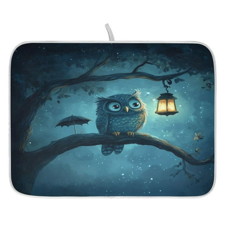 

Owl and Lamp Dish Drying Mat for Kitchen Quick Drying Absorbent Soft Durable 18 x 24
