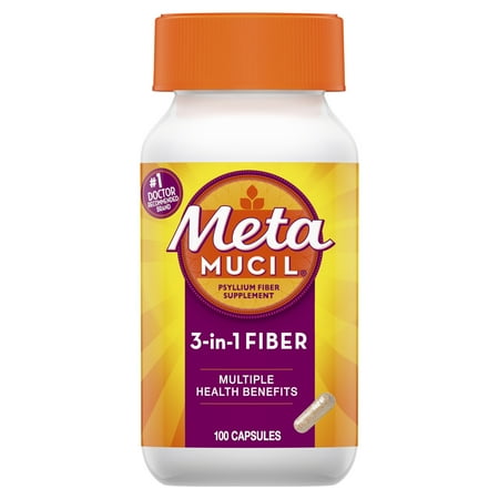 Metamucil Fiber, 3-in-1 Psyllium Capsule Fiber Supplement, 100 ct