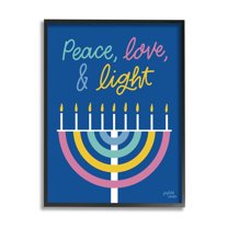 Stupell Industries Peace Love & Light Casual Holiday Hanukkah Menorah Graphic Art Black Framed Art Print Wall Art, Design by Jess Baskin