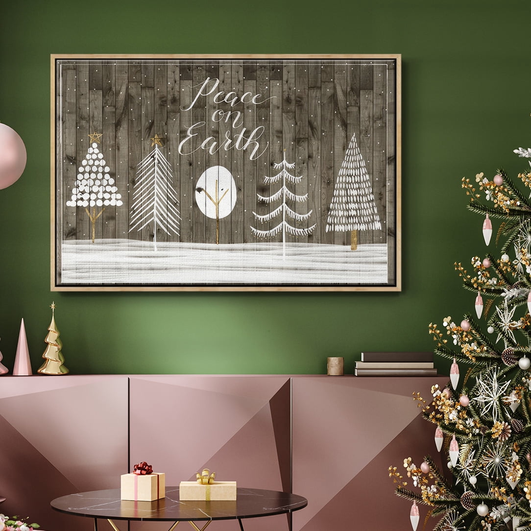Wooded White Christmas Collection A - Framed Gallery Wrapped Holiday Canvas - 17 x 25 - Natural Wood Frame