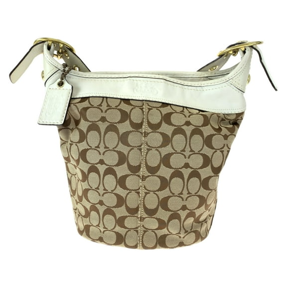 Pre-Owned COACH Signature Duffle Beige White Canvas Leather 11437 Hobo Shoulder Bag... (Good)