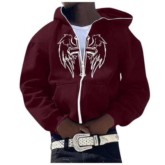 Men's Jesus Hoodie Retro Long Sleeve Letter Print Zip Up Hoodies Fall Winter Relaxed Fit Casual Streetwear Hoodies Men