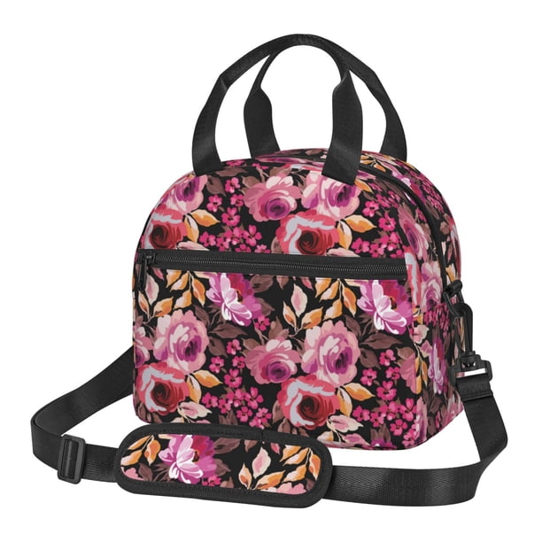 Fotbe Rose Flowers Bolsa de Almuerzo con Estampado, Lonchera Aislada, Contenedores de Comida Reutilizables Tipo Cooler a Prueba de Fugas