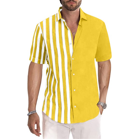 Njoeus Basic Tops Big & Tall Tops Men's Shirt Striped Dress T-Shirt Men Big & Tall Short Sleeve Button Up Shirts Hawaiian Beach Regular Fitted Blouses Casual Shirt Top M-5Xl Graphic Tees