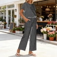 thumbnail image 7 of Idoravan womens 2 piece lounge sets Women's Round Neck Stripe Short Sleeve shirts Long Pants With Elastic Waist Pocket pants Set, 7 of 7