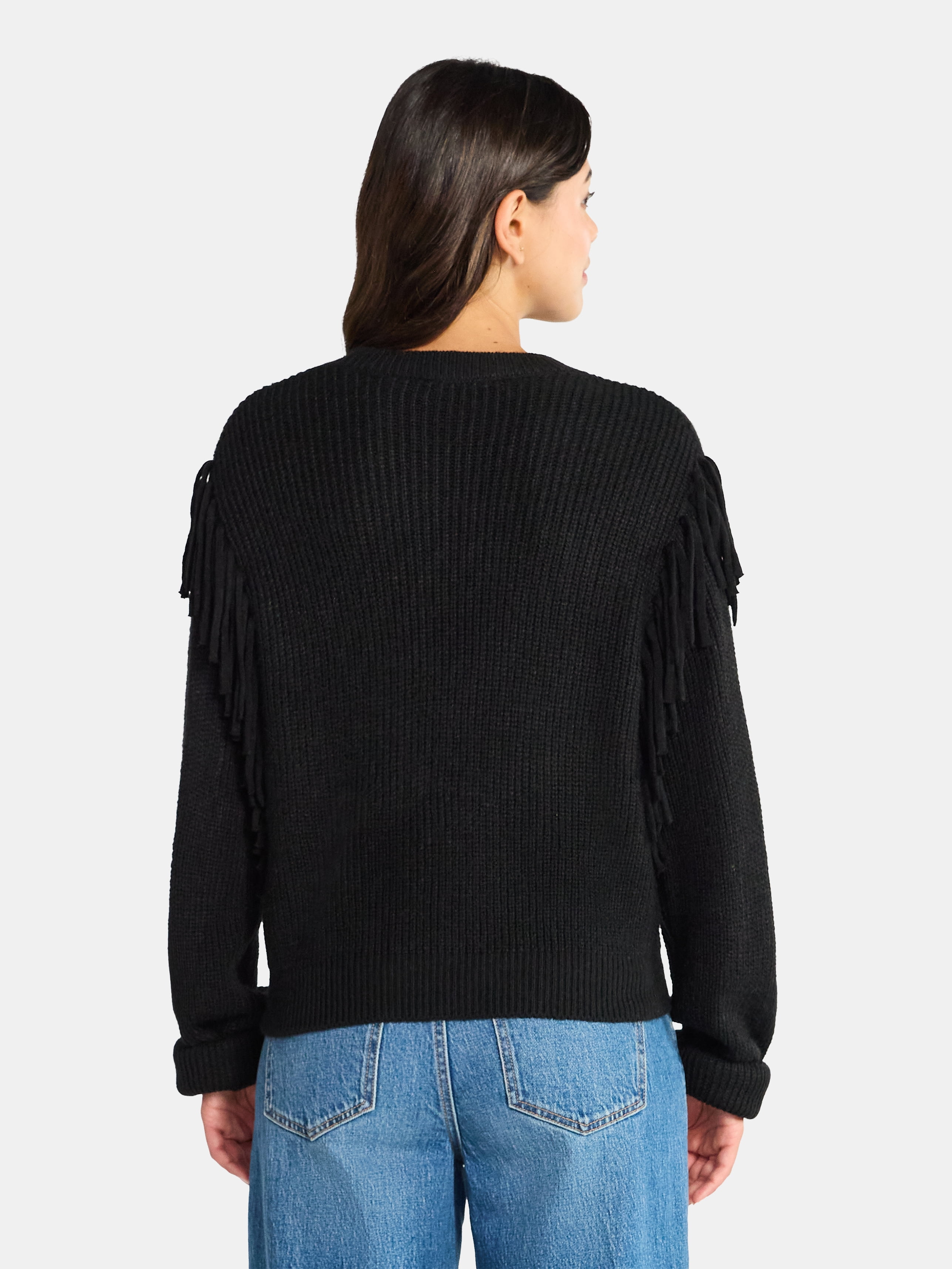 Time and Tru Women's Fringe Pullover Sweater, Midweight, Sizes XS-XXXL