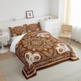 thumbnail image 3 of Homewish Victorian Flower Full Size Comforter Sets,Retro Abstract Damask Bedding Comforter Set,Brown White Bedding Sets For Men Women,,Lightweight Room Decorative Reversible,3-Piece, 3 of 8