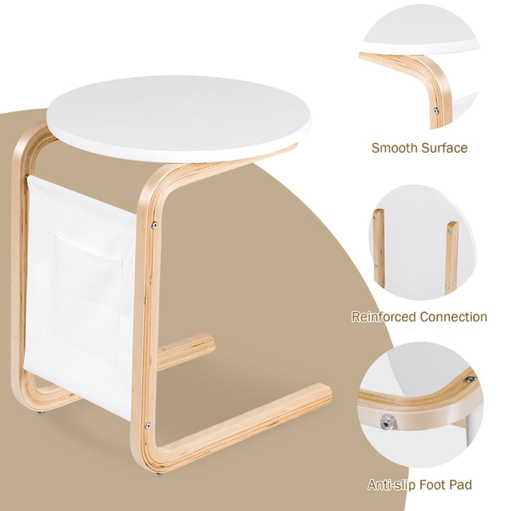 Finihen Bentwood End Table, Bentwood Sofa Side Table with Square Tabletop and Storage Bag, Sofa Side Table, Bed Side Table, for Living Room, Bedroom, White Finihen Bentwood End Table, Bentwood Sofa Side Table with Square Tabletop and Storage Bag, Sofa Side Table, Bed Side Table, for Living Room, Bedroom, White