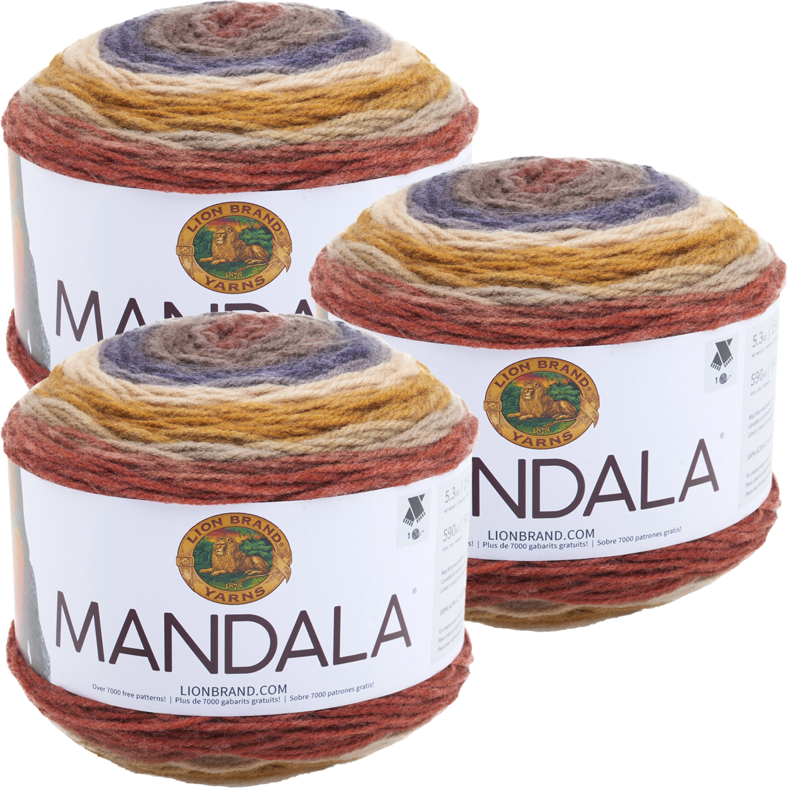 Lion Brand Mandala Yarn #3 Light 3 Different Color Ways 100% Acrylic 