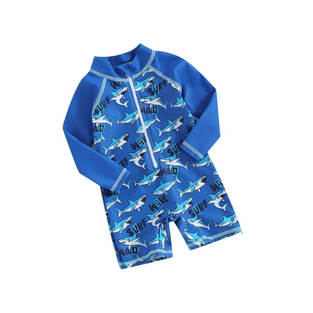 EYIIYE Toddler Baby Boys Rash Guard Swimsuit 3M 6M 9M 1T 2T Onepiece Zipper Swimwear Long Sleeve Rompers Shark Print Infant Cute Sun Protection Bathing Suit Beachwear