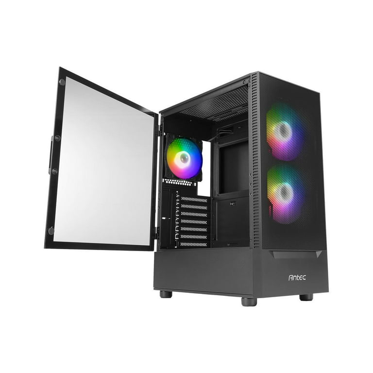 Antec NX Series NX410, 2 x 140mm & 1 x 120mm ARGB Fans Included, 360mm  Radiator Support, Mesh Front Panel & Swing-Open Tempered Glass Side Panel  ATX 