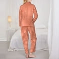 thumbnail image 5 of Bingfone Womens Pajama Sets Orange Gingham Print,Long Sleeve Loungewear Pajamas Set-Small, 5 of 9