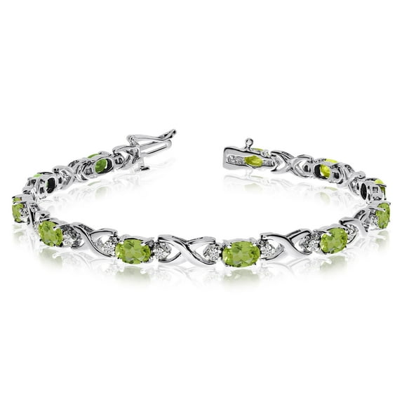14k White Gold Natural Peridot And Diamond Tennis Bracelet