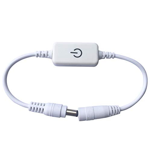 DC12V 5V-24V 5A Touch Panel Control PWM Dimmer ON/Off Switch 0%-100% Smooth Dimming with 5.5-2.1 DC Connector for LED Strip Light (White)
