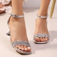 thumbnail image 2 of Silver Women'S High Heel Sandals Square Toe Open Toe Rhinestone Decoration Slim Heel Design For Party Gathering Beach Leisure Daily Casual Wearing, 2 of 9