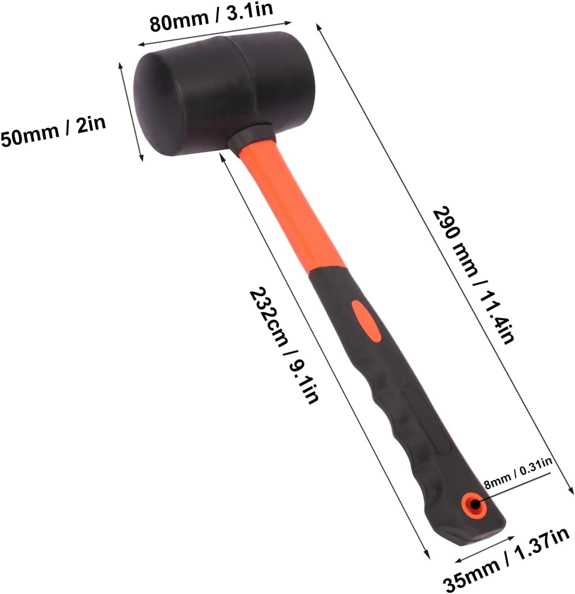4 PCS 16 OZ Rubber Mallet, Hammer Head With Black-Yellow Fibergla Handle Perfect For Wood, Metal, Plastic, Gla, And Ceramics. By