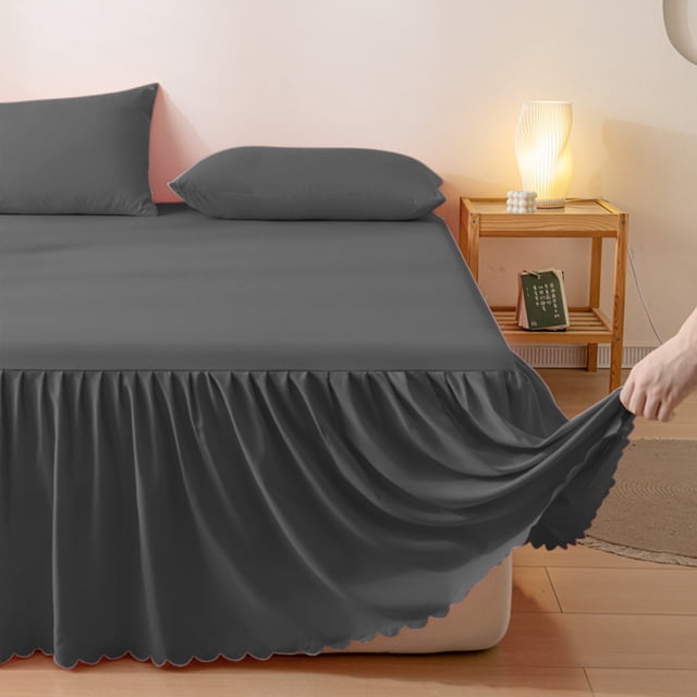 YIMWNYI Solid Color Bed Skirt, Polyester-Cotton Non-Slip Protective Bedding Cover, Ruffled Edge Elegant Design, Durable Wrinkle-Resistant Bedspread, Versatile Home Decor