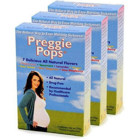 Three Lollies Preggie Pops Lollipops, 3 ea - Over-the-Counter Morning Sickness during pregnancy - Safe for pregnant Mom and Baby