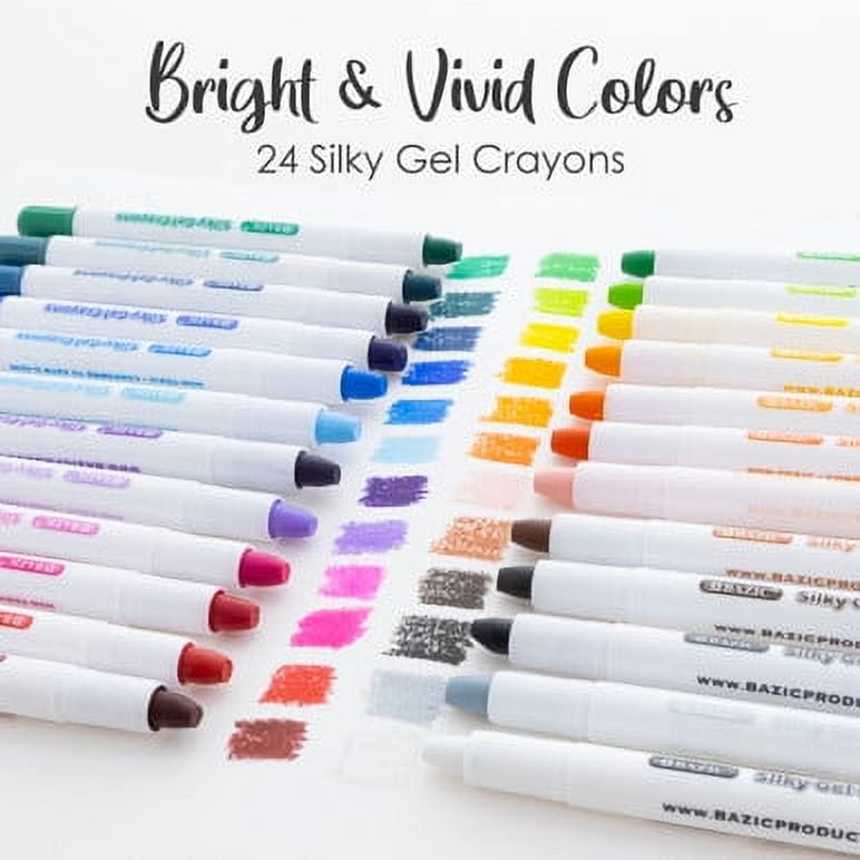 BAZIC Silky Gel Crayons 24 Color, Washable Blendable Watercolor Crayon (24/Pack), 12-Packs