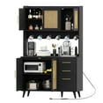thumbnail image 6 of Rovaurx 70.9" Kitchen Pantry Cabinet with Microwave Shelf, Rattan Freestanding Storage Cabinet with Charging Station, Sideboard Buffet Cabinet with Drawers and Doors, Black and Natural KBG002BME, 6 of 7