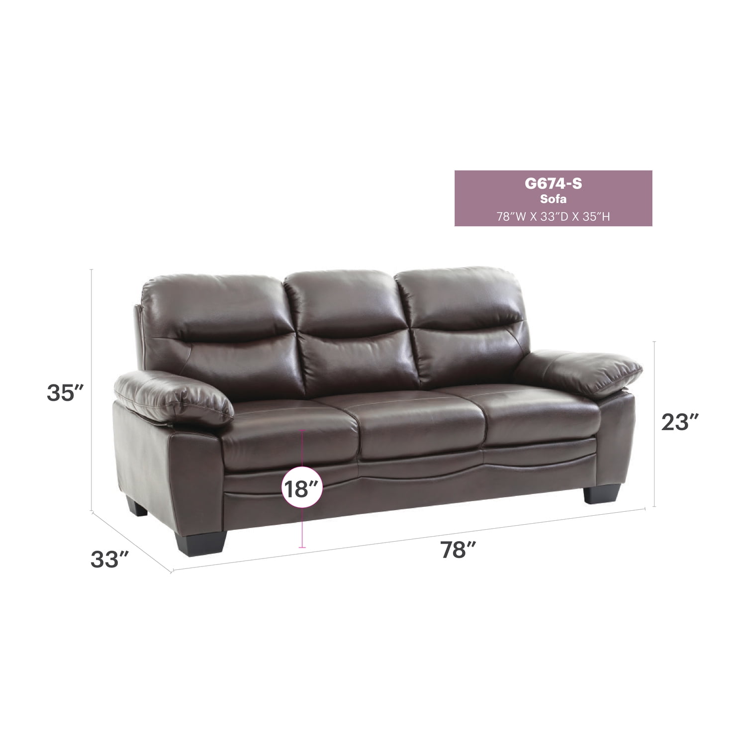 Glory Furniture Marta Faux Leather Sofa in Dark Brown