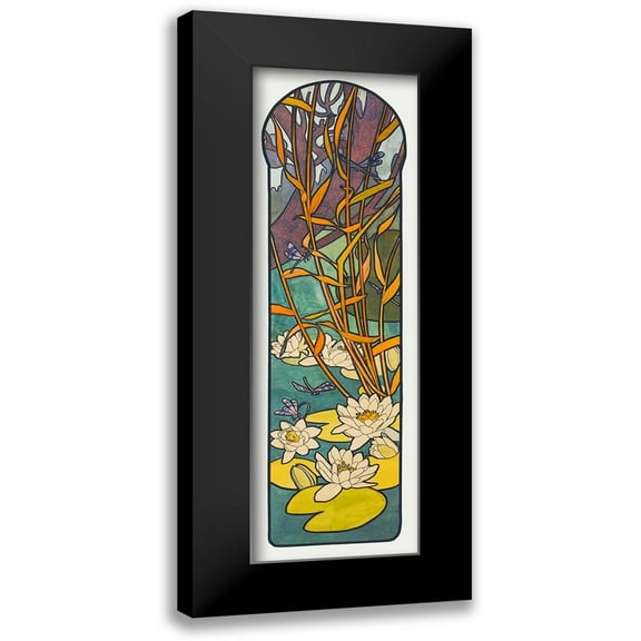 Mucha, Alphonse 7x14 Black Modern Framed Museum Art Print Titled - Stained glass box for the Fouquet jewelry store