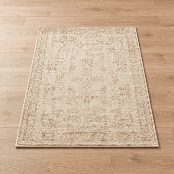2x3 Washable Beige Vintneutral Small Area Rug For Entryway