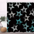 thumbnail image 3 of Juego de cortinas de ducha modernas negras con ganchos: cortinas de ducha en blanco y negro para baño, cortinas de baño geométricas de tela con ganchos, 3 of 5