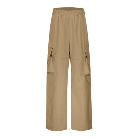 Fgnfyis Baggy Pants For Girls Cargo Loose Fit Straight Leg Trousers Multiple Pockets Elastic Waist Casual Spring Fall 5 15 Pants Girls Khaki 9-10 Years