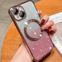 Feishell for iPhone 12 Magnetic Phone Case,Compatible with MagSafe Charging,Gradient Bling Glitter Case for Women Girls,Luxury Plating Clear Soft TPU Shockproof Phone Cover,Pink