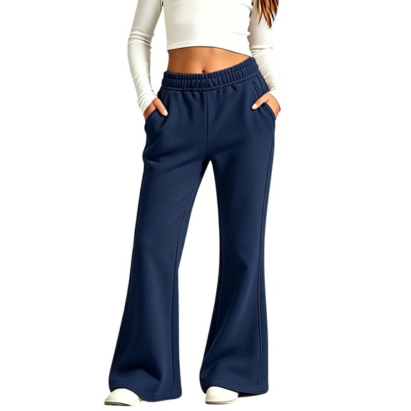 BFHHYA Girls Flare Sweatpants Fleece Elastic Waist Trousers Kids Soild Color Casual Bootcut with Side Pockets Fall Winter Trendy Bell Bottom Pants