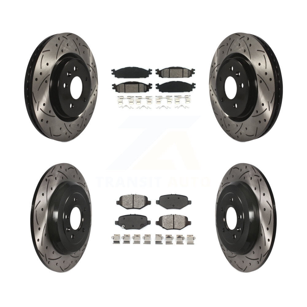 Transit Auto Front Rear Coated Drilled Slotted Disc Brake Rotors and Semi-Metallic Pads Kit for Car 2015 Ford Explorer Limited Sport XLT Without Heavy Duty Brakes KDS-100922