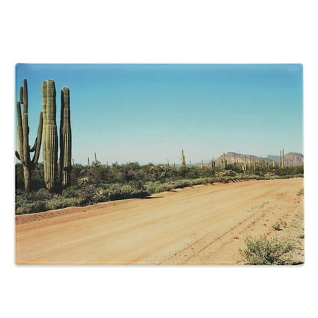 

Saguaro Cutting Board Earth Path with Giant Cactus Plants to the South American Desert Cactus Picture Decorative Tempered Glass Cutting and Serving Board Large Size Multicolor by Ambesonne