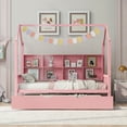 thumbnail image 3 of Harper & Bright Designs Twin Size House Bed with 2 Drawers and Storage Shelves Kids Montessori Bed Wood Playhouse Tent Bed Frame for Girls Boys, Pink, 3 of 11