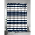 thumbnail image 5 of Dark Blue Geometric Striped Shower Curtain, Navy Blue Gray White Bathroom Decor Curtains Set with Hooks, Waterproof Fabric Home Accessories， 72 X 72 Inch Long, 5 of 6