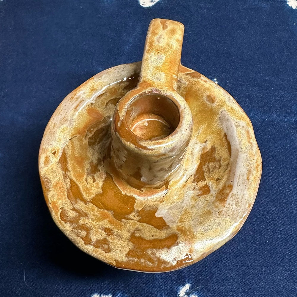 Handmade Vintage Ceramic Candle Holder Candle Accent with Handle Glossy Home Decor for Dining Rooms
