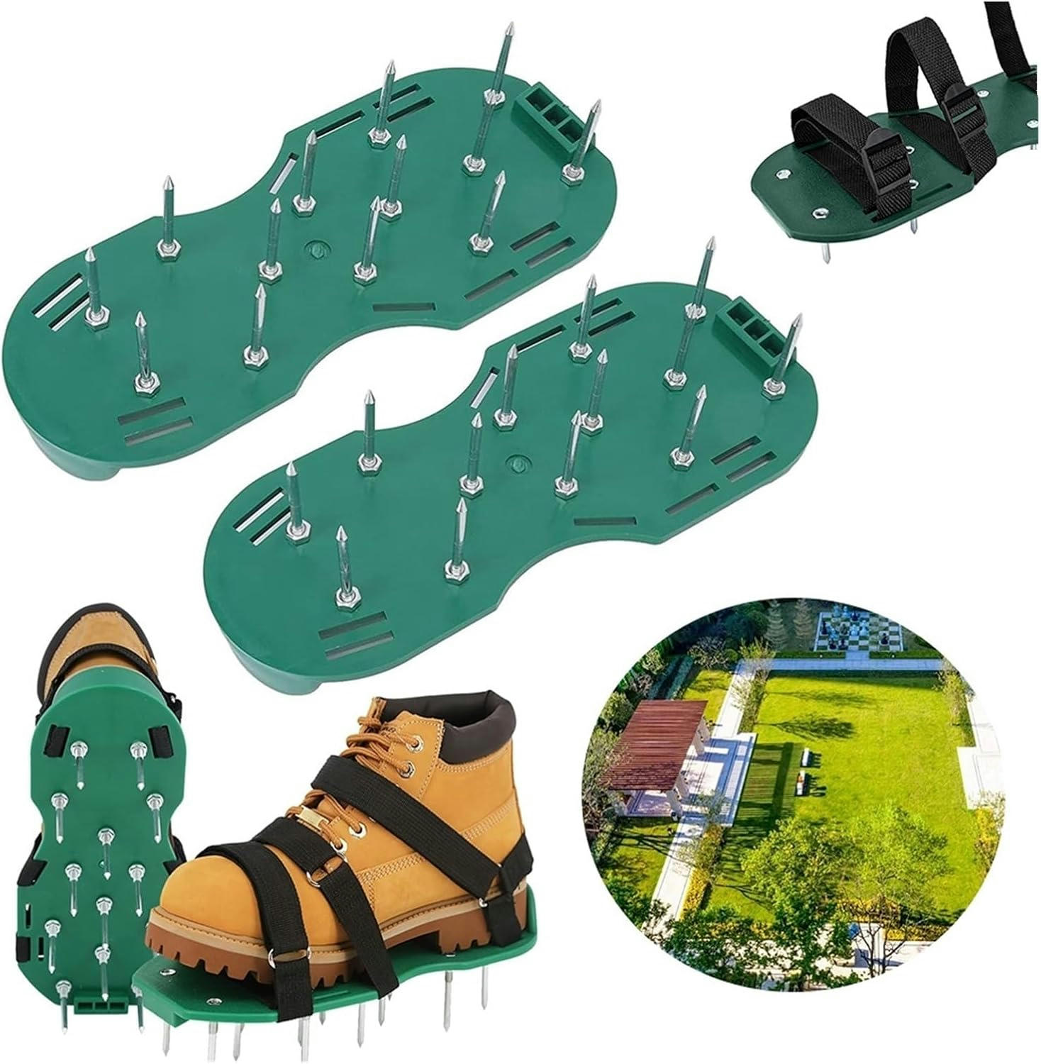 Aerator Lawn Tool Garden Nail Shoes Grass Loose Soil Tool 4cm Long Nail Lawn Aerator Spikes Shoes Self-Leveling Epoxy Yard Cultivator(Green A)