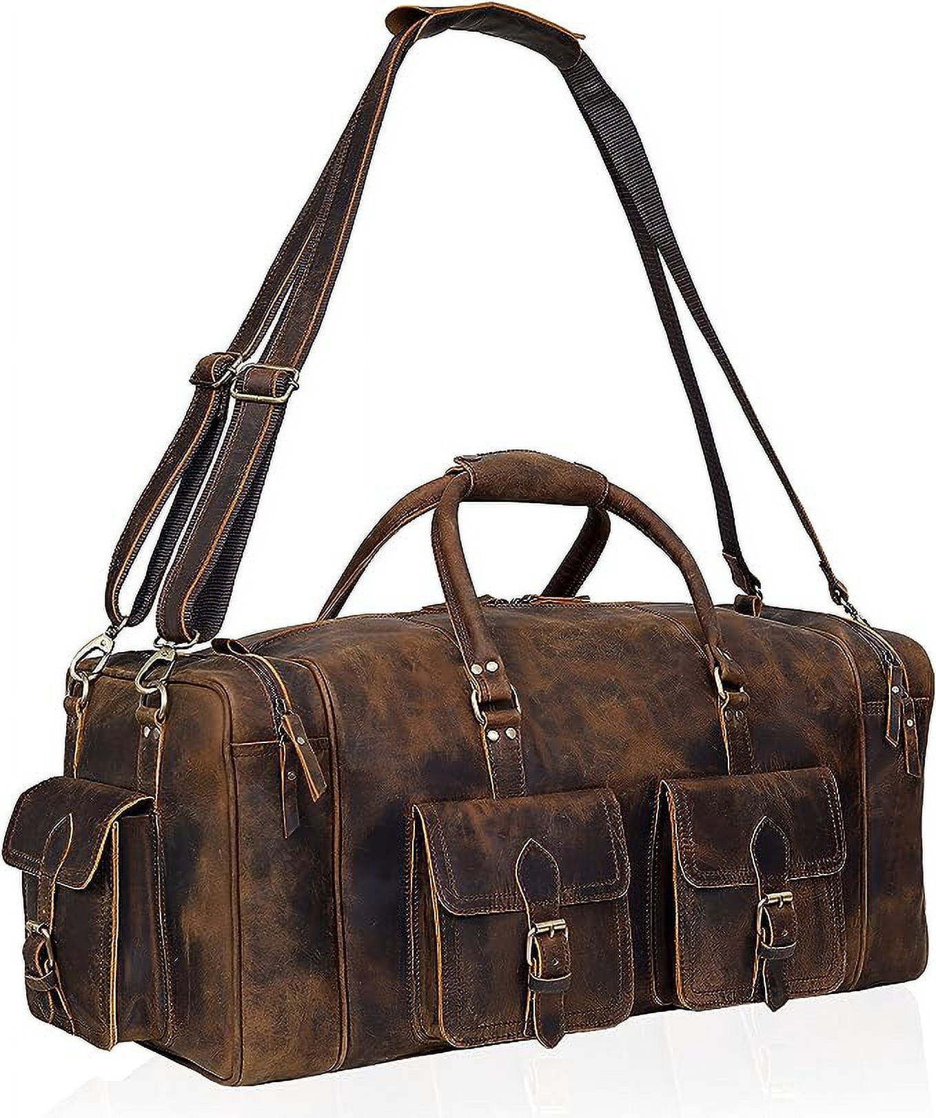 RUZIOON Large duffel bags for men hold all leather travel bag overnight gym sports weekend bag (24" Large)