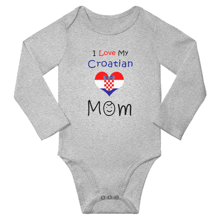 

I Love My Croatian Mom Baby Long Slevve Rompers Bodysuit (Gray 3-6 Months)