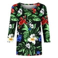 thumbnail image 3 of Juslio Womens Blouses 3/4 Sleeve Flowers Tops Crew Neck Casual Blouses Multicolor L, 3 of 5