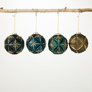 Patterned Ball Ornament Multicolor 4"H Glass Set of 4