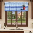 thumbnail image 6 of Blue Ombre Striped Daisy Curtain Valances for Windows, Kitchen Valance Window Treatments Panel 2 Pack, Vintage Flowers Abstract Art Rod Pocket Short Curtains for Bathroom Bedroom 42 x 12 Inch, 6 of 8