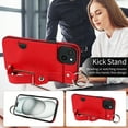 thumbnail image 4 of for iPhone 15 Wallet Case with Card Holder, Hand Wrist Strap Loop Holder Kickstand, Finger Grip Ring Buckle PU Leather Double Buttons Shockproof Cover for iPhone 15, Red, 4 of 10