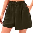 thumbnail image 1 of Ovticza Womens Linen Shorts 2025 Summer Drawstring Ruffle Elastic High Waist Solid Color Casual Beach Shorts with Pockets Green M, 1 of 7
