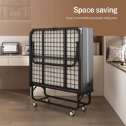 Twin Folding Bed with Mattress, 75 x 38 Portable Rollaway Bed for Adults, Metal Frame Foldable Guest Bed with Memory Foam Mattress, Daybed or Extra Sleeping Space with Side Storage Pocket