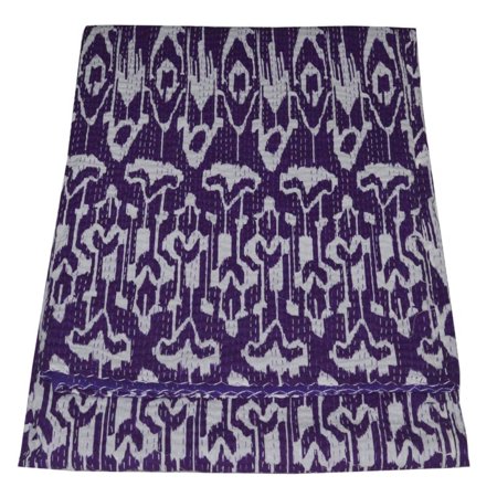 Indian kantha quilt pure cotton Ikat print bedspread bedding throw handmade blanket double size